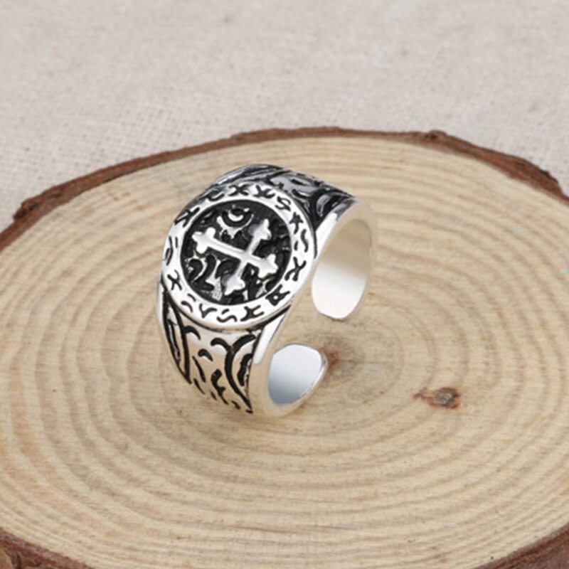 Nhẫn Hở Hình Thánh Giá Bằng Kim Loại Màu Bạc Phong Cách Cổ Điển Thời Trang Cho Nam Và Nữ