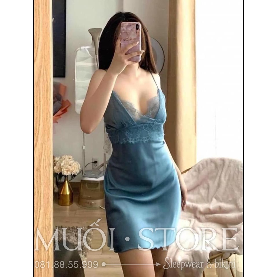 Váy ngủ phối ren ngực xinh kèm mút QUẢNG CHÂU cao cấp  SX 37 - Hàng có sẵn( video kèm ảnh thật)