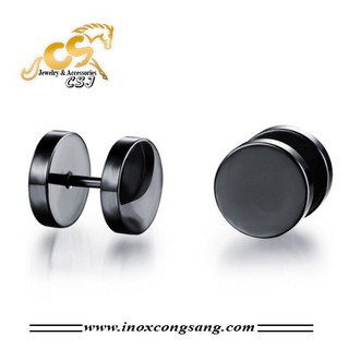 Bông tai inox Hàn Quốc kiểu tạ đen tròn