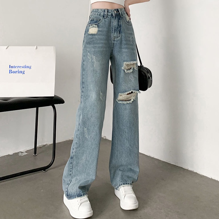 Quần Jeans Nữ Lưng Cao Dáng Rộng Thời Trang Cá Tính