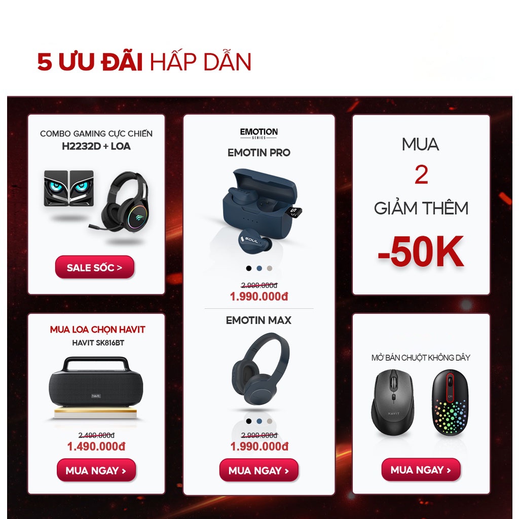 Tai Nghe TWS Havit TW967 BT 5.1, Thiết Kế Công Thái Học, Driver 10mm, Nghe Nhạc Đến 5H - Chính Hãng BH 12 Tháng
