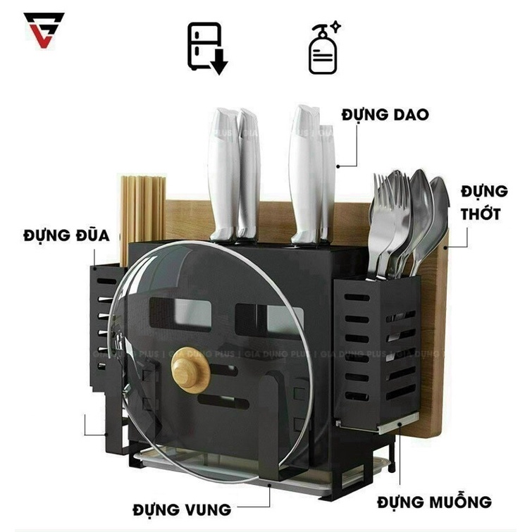 Giá để dao thớt, dụng cụ nhà bếp - Kệ đựng dao thớt nhà bếp  tiện lợi kèm khay hứng nước tiện lợi