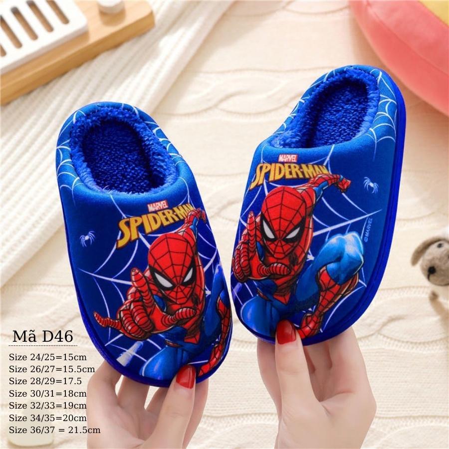 Dép bông cho bé trai 2 - 10 tuổi đi trong nhà hình siêu nhân spiderman lót lông ấm áp và cá tính D46