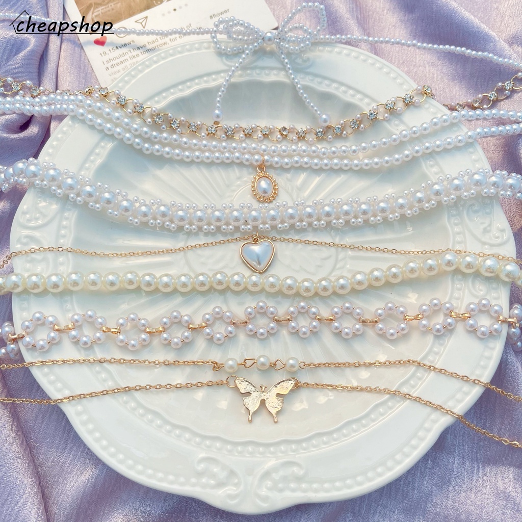 iF YOU Vòng cổ choker đính ngọc trai đơn giản phong cách retro thời trang