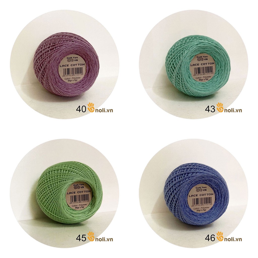 Hộp 6 cuộn lace cotton Craft yarn VN cùng màu móc váy áo cực mát, thấm hút mồ hôi, siêu nhẹ 50g (Mã 56 đến 94)