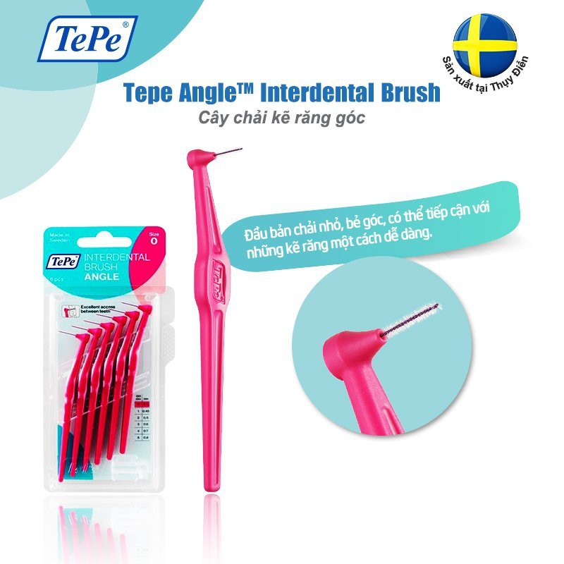 Cây chải kẽ răng góc Tepe Angle Interdental Brush, Vỉ 6 cây