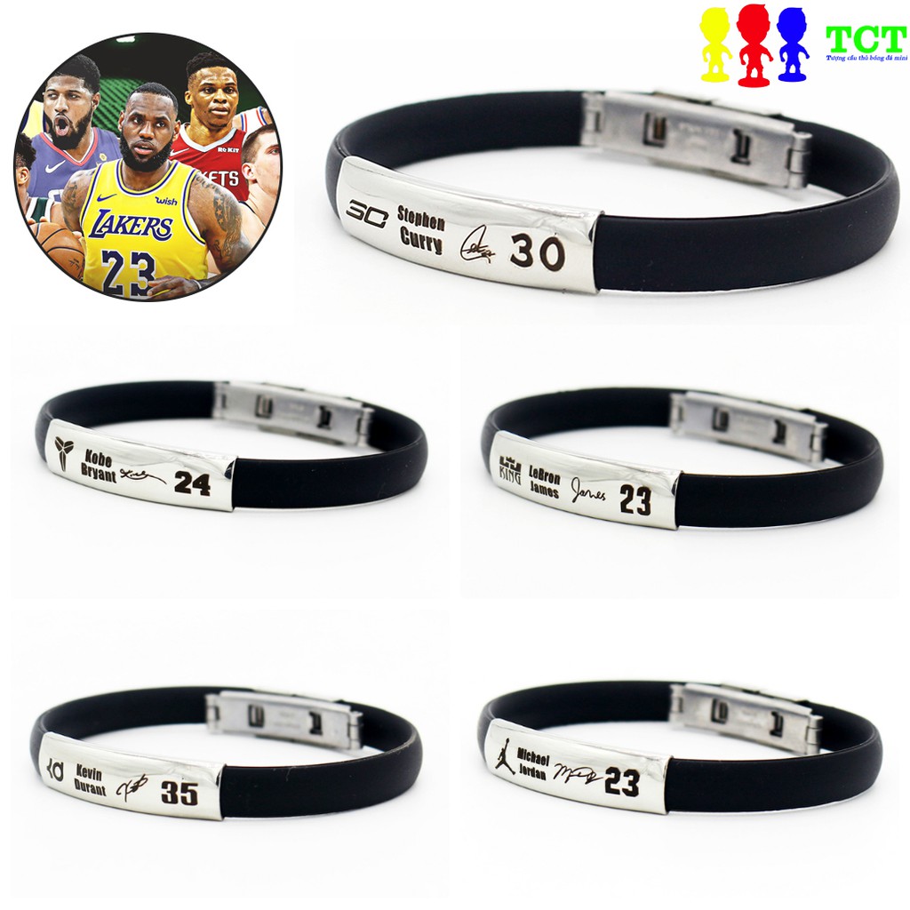 Vòng tay Silicone Bóng Rổ NBA Curry Lebron Kobe Ivring Hardens khuy gài mặt thon