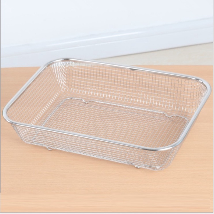 Rổ lưới bằng inox hình chữ nhật có đế đựng rau củ quả thoát nước tốt, rất chắc chắn đẹp mắt - không lo han gỉ, đựng dụng