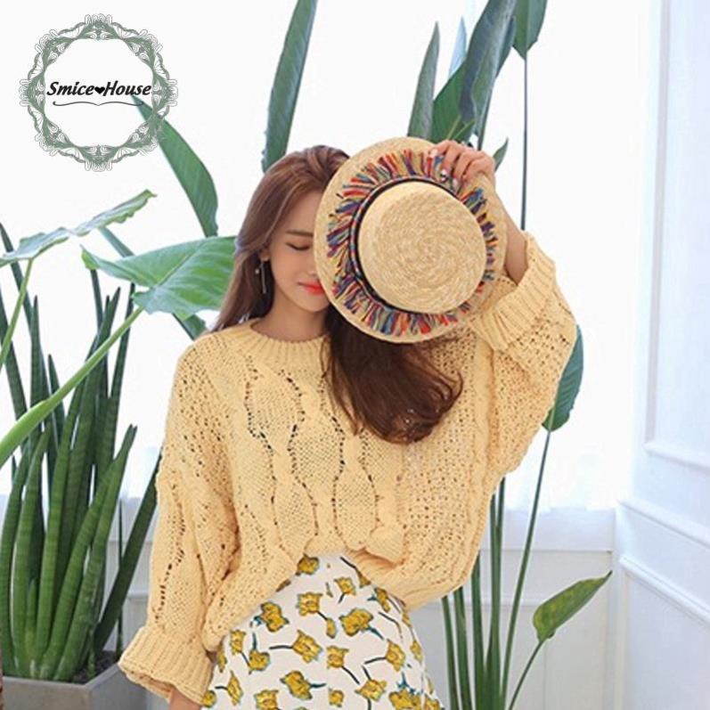 Nón vành chống nắng phong cách Hàn Quốc thời trang cho nữ mũ cói gaucho tua rua vintage