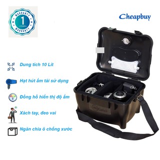 Hộp chống ẩm cho máy ảnh đeo vai,xách tay Drybox- Màu đen (10 Lít, chia ngăn, đệm chống xước,đồng hồ hiển thị độ ẩm)