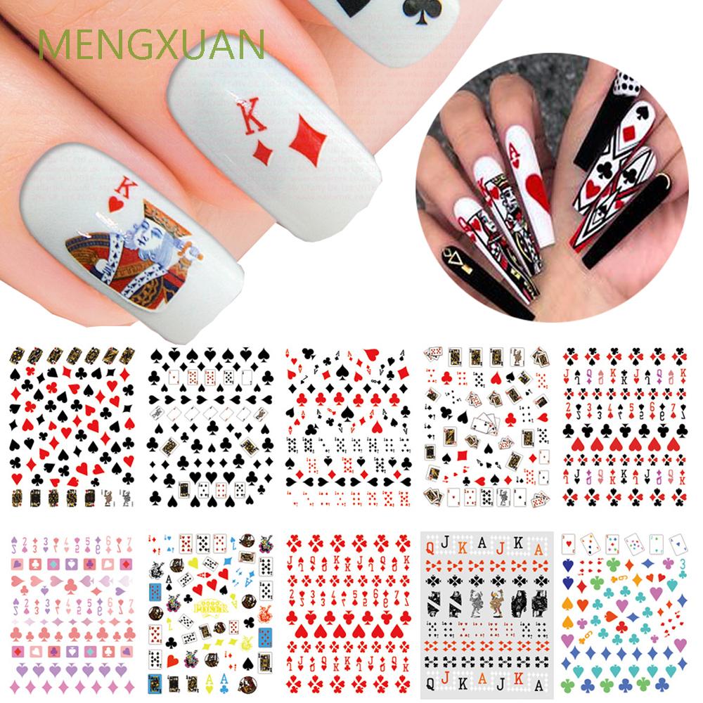 (Hàng Mới Về) Set 10 Tấm Nhãn Dán Trang Trí Móng Tay Nghệ Thuật Họa Tiết Lá Bài Poker 3D Độc Đáo