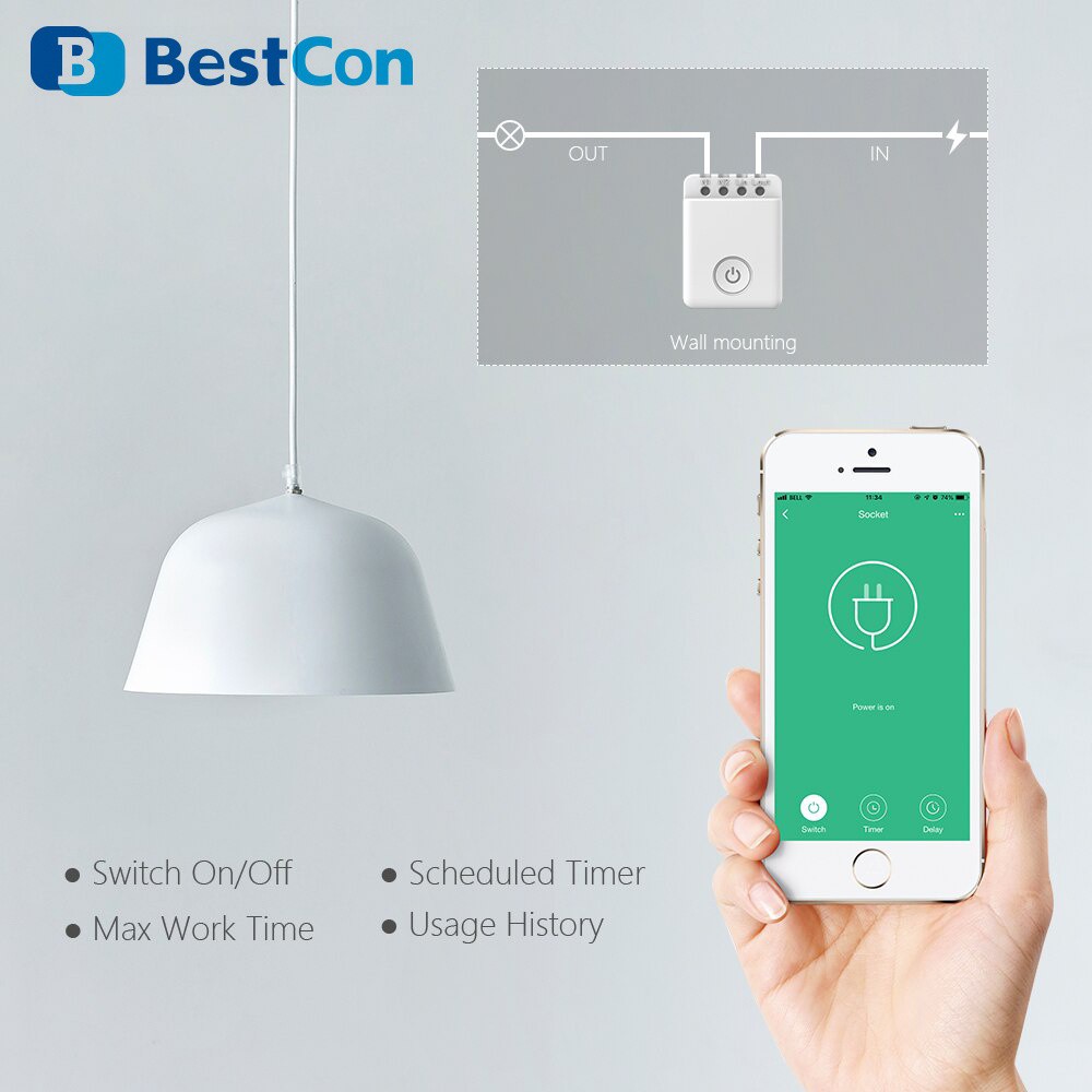 Công Tắc Broadlink MCB1 Bestcon- Công Tắc Wifi Thông Minh Hẹn Giờ Điều Khiển Từ Xa Qua App trên điện thoại thông minh