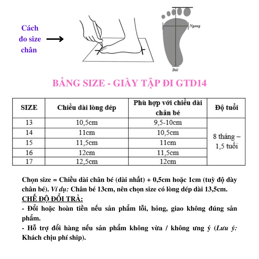 Giày tập đi cho bé trai da mềm Bunny Store, giày bé trai phù hợp cho bé sơ sinh từ 6 tháng đến 1 tuổi đế mềm GTD14