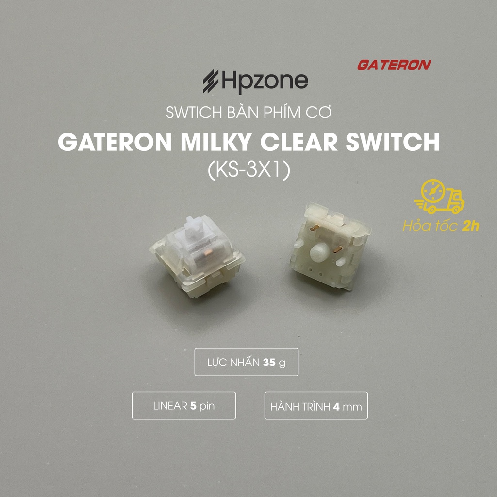 Switch Gateron Milky Clear KS-3X1 5 Pin Công tắc thay thế cho bàn phím cơ chính hãng Gateron Milky Clear Switch 35g