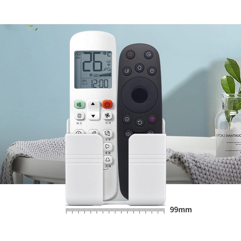 Kệ Dán Tường Để Remote, Đồ Dùng/ Giá Đỡ Sạc Điện Thoại - Có Móc Treo Giữ Dây Điện