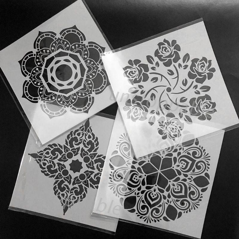 MANDALA Set 4 Khuôn Vẽ Họa Tiết Cách Điệu Trang Nhã Dùng Để Trang Trí Nội Thất