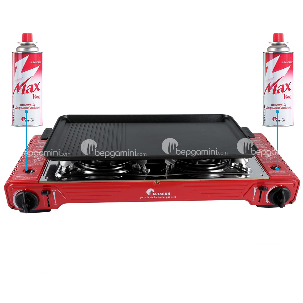 Bếp Ga Mini Maxsun MSD-5800S - Công Suất 2200W | Hai Đầu Đốt | Chảo Nướng Chống Dính | Bảo Hành Chính Hãng 12 Tháng
