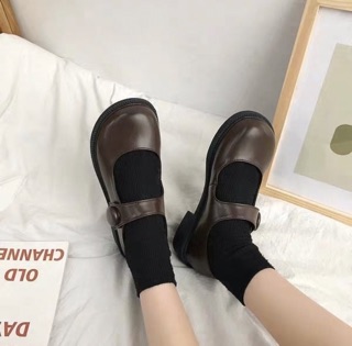 [order] Giày búp bê đế cao (nâu/đen)