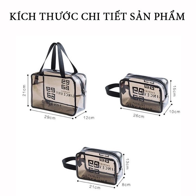 Bộ 3 Túi Trong Suốt Đựng Mỹ Phẩm Du Lịch