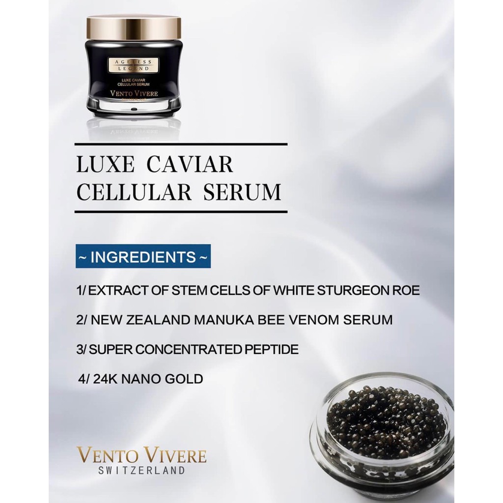 Kem Vento Trứng Cá Tầm Luxe Caviar Cellular hỗ trợ nâng cơ cho làn da, làm biến mất các vết chân chim ở mắt, miệng, trán