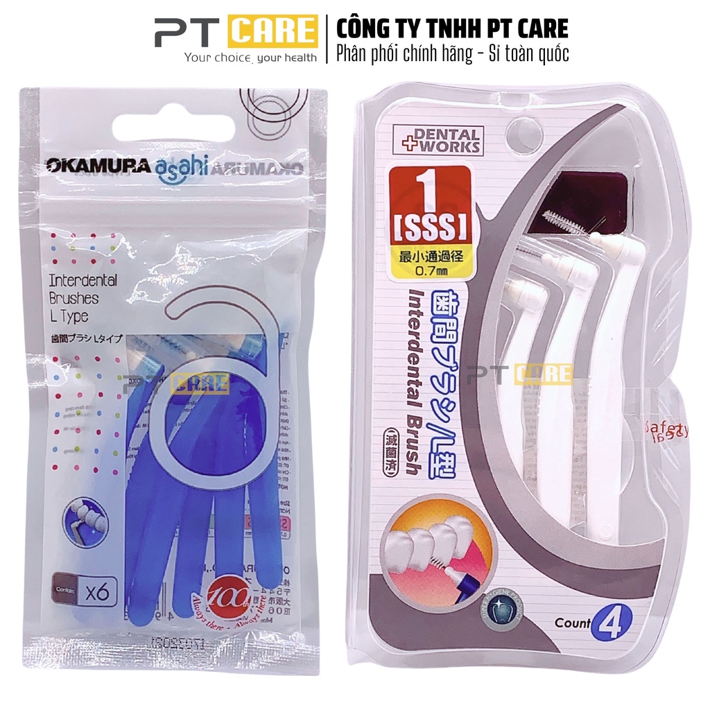 PT CARE  | Bàn Chải Kẽ Răng Dạng L Nhiều Size Okamura Asahi DW-XD02 - Bịch 6 Cây/Vỉ 4 Cây