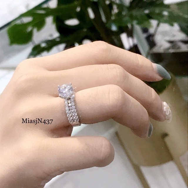Ảnh+ Clip thật Nhẫn hột đá bạc Ý S925 xi Kim cao cấp N437 | Mi.A trang sức bạc