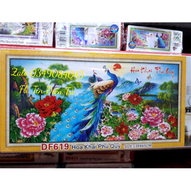 Tranh đính đá hoa khai phú quý df619 130x65