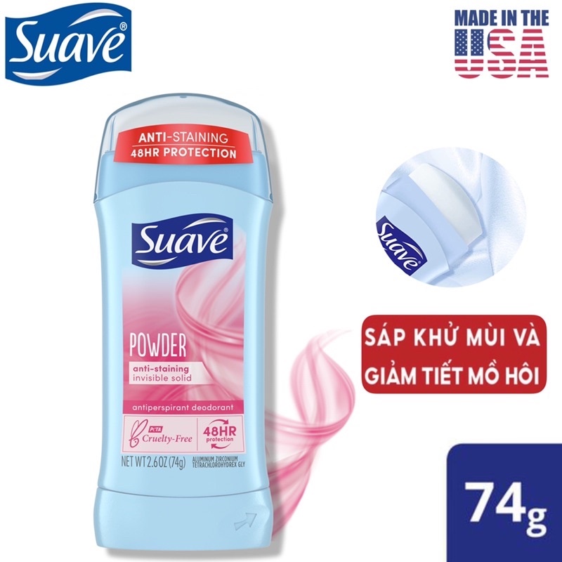 Lăn Sáp Khử Mùi Nữ Suave Powder Invisible Solid Antiperspirant Deodorant Stick 74g