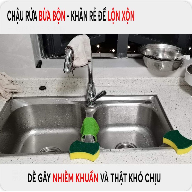 Kệ để giẻ rửa chén bát kiểu Nhật cao cấp + Chống Rỉ + Treo Khăn + Dán tường +  Khay hứng nước + NHẬP KHẨU CHÍNH HÃNG