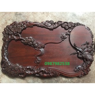 Khay trà gỗ gụ đục trạm Tùng Hạc
