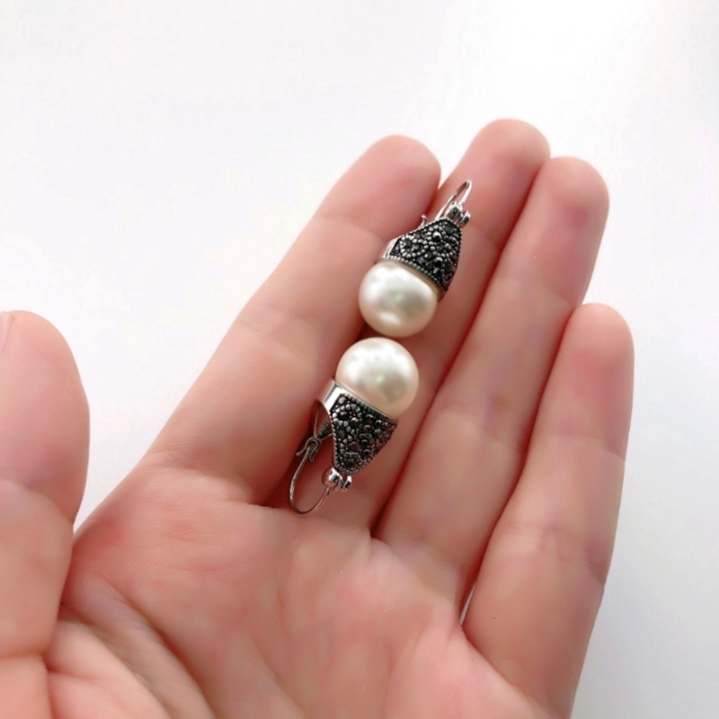 Hoa tai cổ điển hình trái tim dân tộc thả cho phụ nữ bạc đen pha lê giả