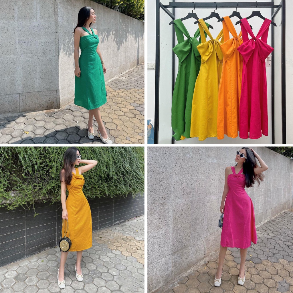 Váy yếm cổ thiết kế dáng dài đầm maxi nữ đi biển Th377