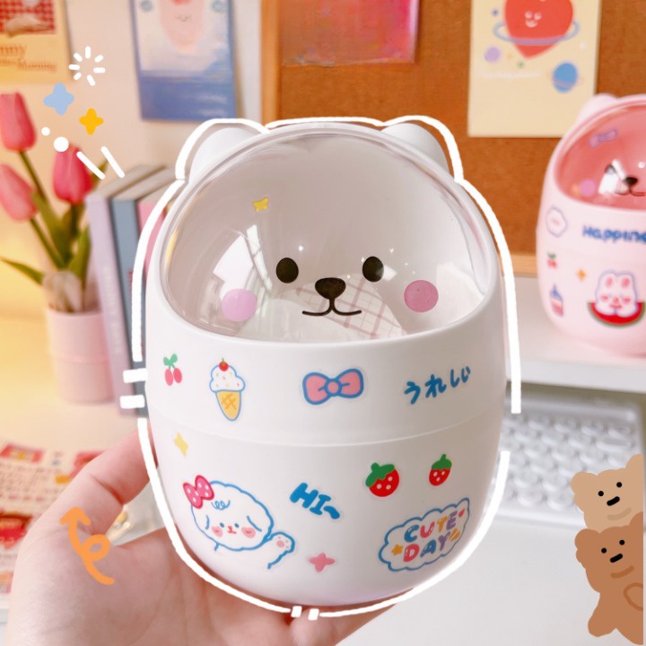 Thùng rác mini để bàn cute hình mèo, sọt rác nhựa nắp lật để văn phòng tiện lợi