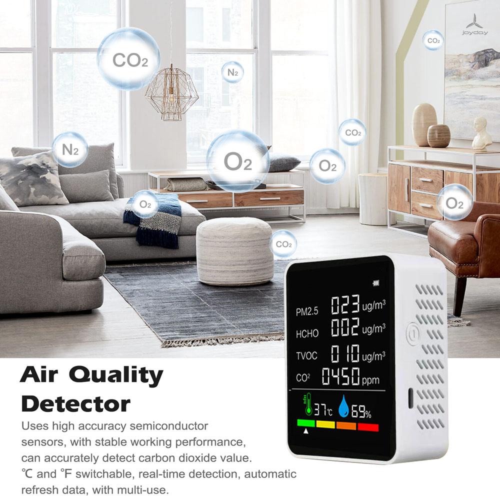Máy đo chất lượng không khí C02 với màn hình hiển thị nhiệt độ PM2.5 TVOC HCHO có báo động
