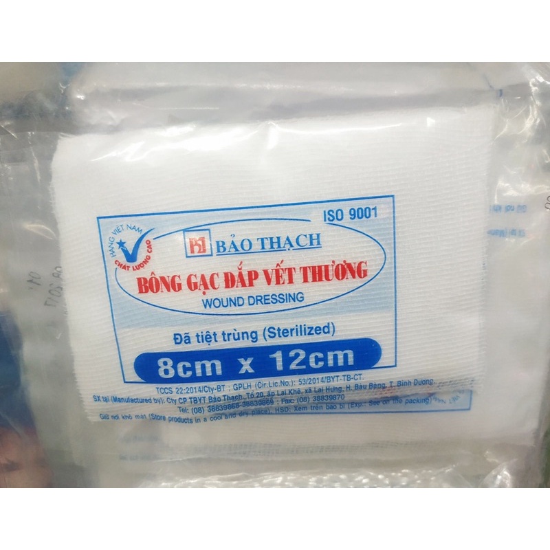 Băng GẠC Y TẾ Bông Gạc Đắp Vết Thương tiệt trùng băng gạc có kèm bông hút dịch 8x12cm 8cm x12cm Bảo Thạch
