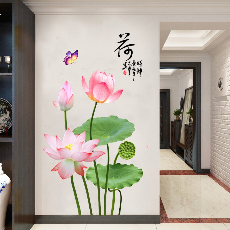 Decal dán tường hoa sen GS9663 trang trí phòng khách, phòng ngủ