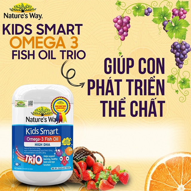 Viên Uống Dầu Cá Nature's Way Omega-3 Fish Oil Trio Giúp Bổ Sung DHA Phát Triển Trí Tuệ Cho Bé 60 Viên