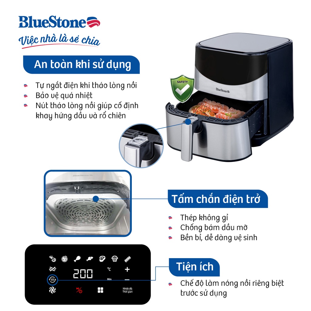 Nồi chiên không dầu điện tử 5.5L BlueStone AFB-5880