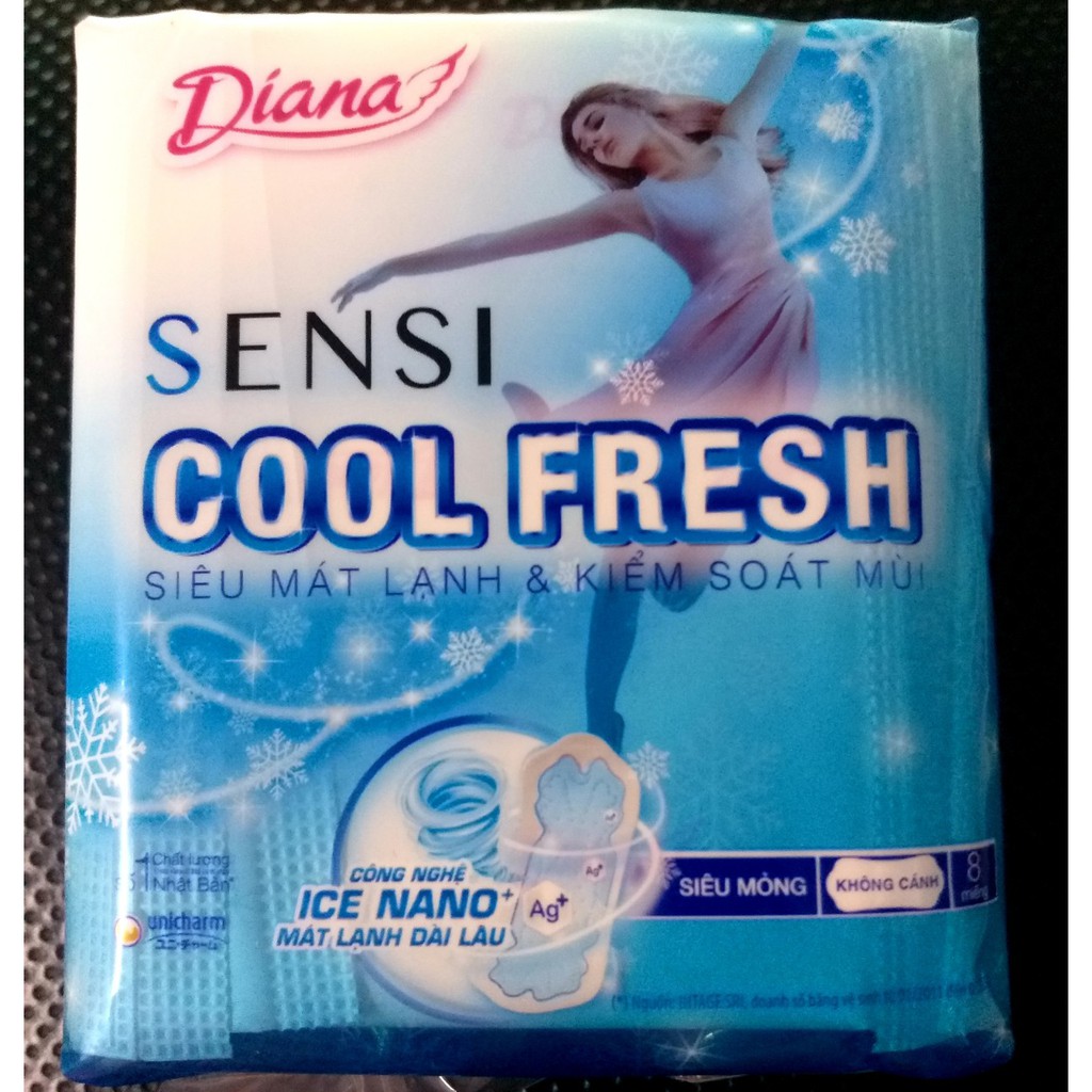 COMBO 6 GÓI BĂNG VỆ SINH DIANA SENSI COOL FRESH MỎNG KHÔNG CÁNH, GÓI 8 MIẾNG DÀI 23CM