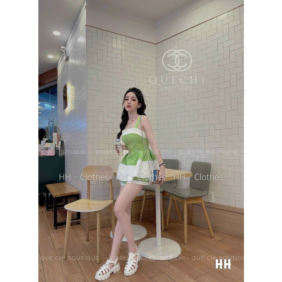 Sét bộ 2 dây áo dáng xòe xếp ly phối quần đùi ống rộng xinh xắn đi chơi