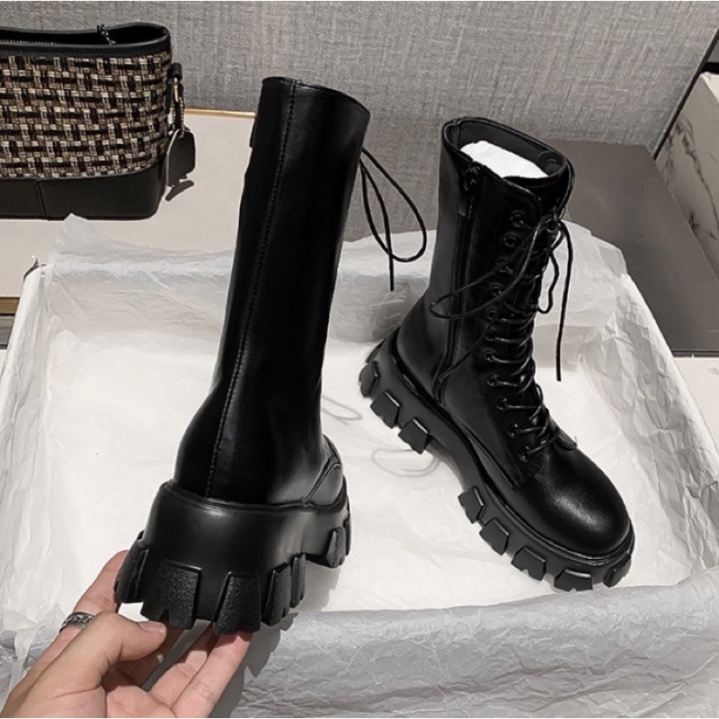 Boots cổ cao dây cột có khoá kéo