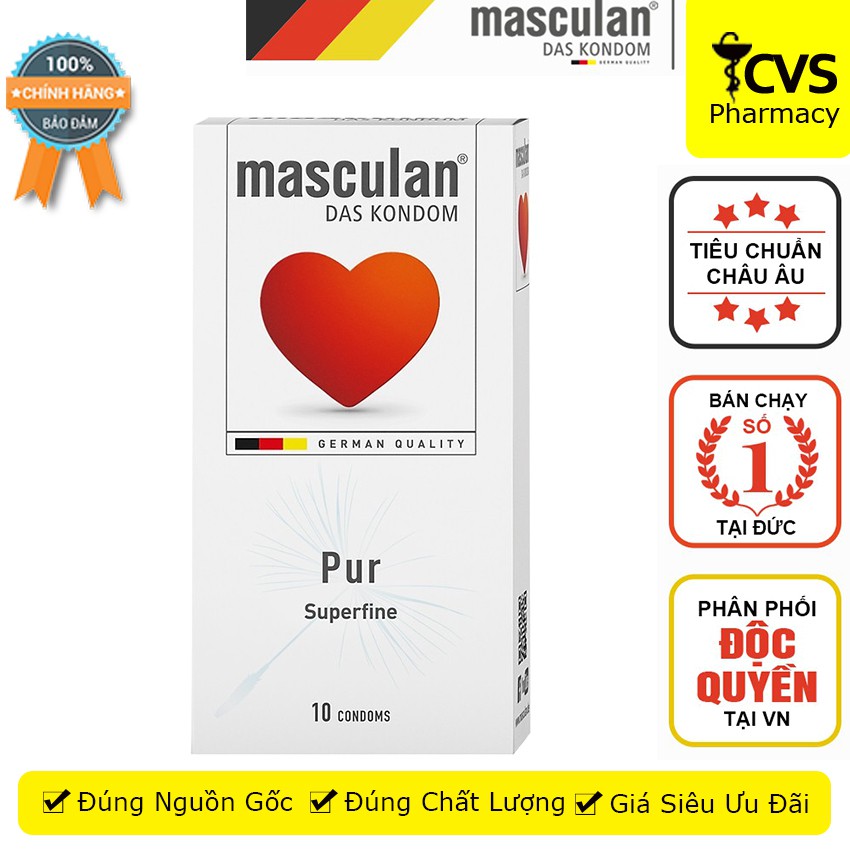 Bao cao su Masculan trắng, siêu mỏng - Hộp 10 cái - Masculan Pure Superfine cvspharmacy