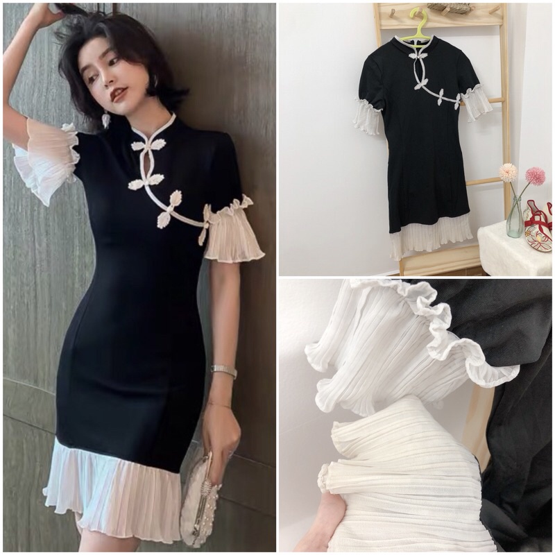 Sườn xám trắng hoa hột tiểu thư