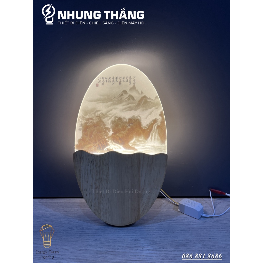 Đèn Tường Led Decor Trang Trí Hình Bầu Dục DT-104 - 3 Chế Độ Ánh Sáng - Thân Đèn Làm Từ Gỗ Bền Đẹp