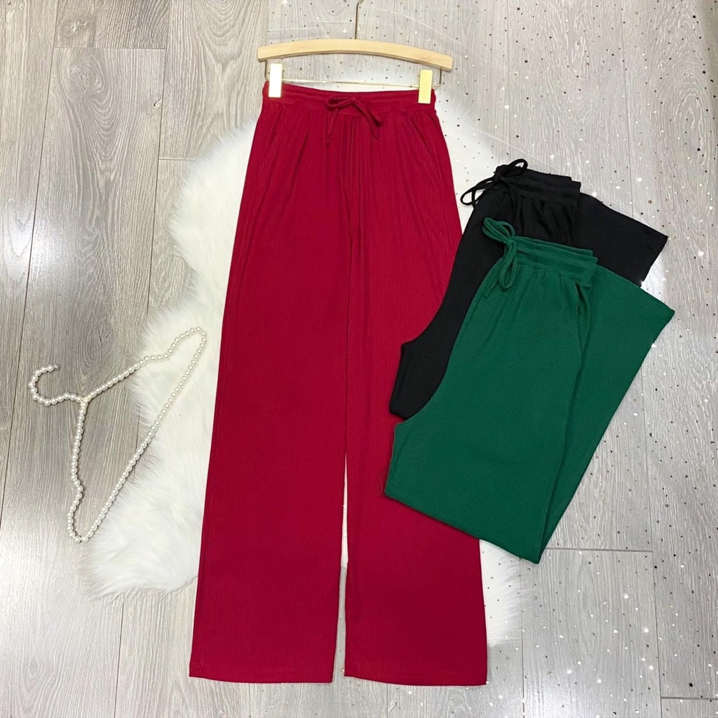 Quần dài thun gân co dãn ống suông rộng màu đẹp cryaotic10