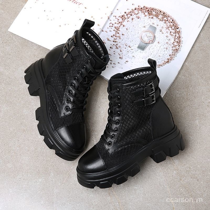 Height Increasing Insole Hollow Mesh Surface Dr. Martens Boots Female Thick-Soled British Style2021Spring and Autumn Boots Breathable Versatile Slimming Sandals