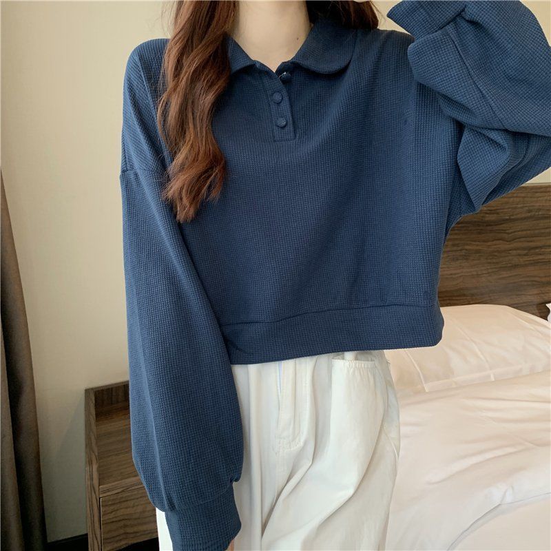 Áo Sweater tay dài dáng rộng cổ polo thời trang mùa thu 0323 | BigBuy360 - bigbuy360.vn