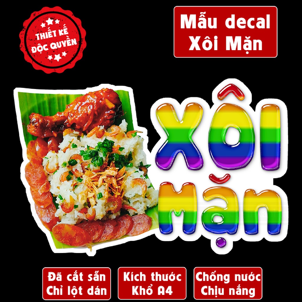 Poster decal XÔI MẶN trang trí quán nước,xe đẩy, dán tường, tủ kính,cao cấp chống nước- A4 cắt sẵn chỉ cần lột dán