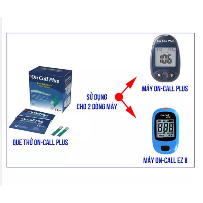 Máy đo đường huyết chính hãng On call EZ II dùng que thử tiểu đường on call Plus. tặng kèm 25 que thử + 50 kim chích máu