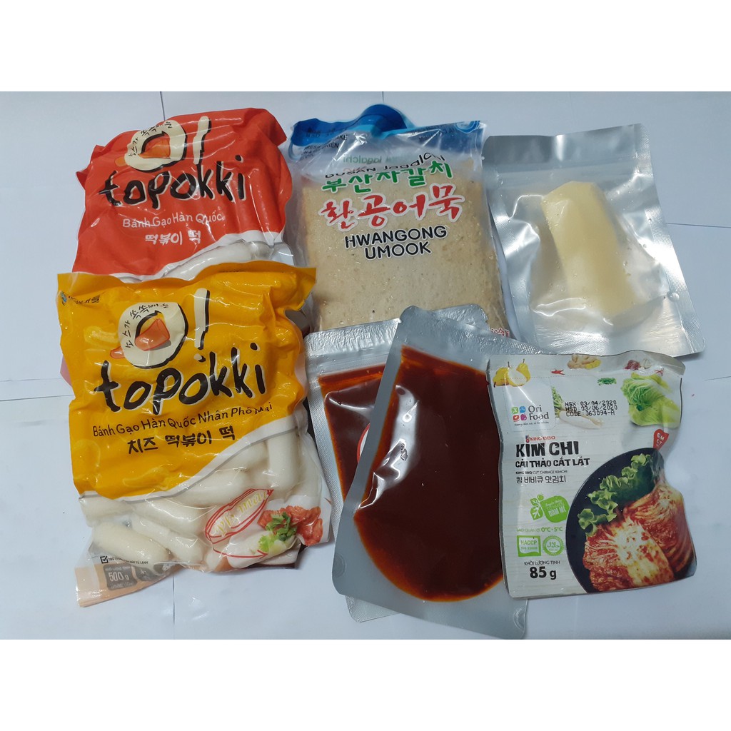 combo 500g bánh gạo+ 500g bánh phô mai+ 450g chả cá+100g sốt+100g phô mai kéo sợi+1 gói kim chi